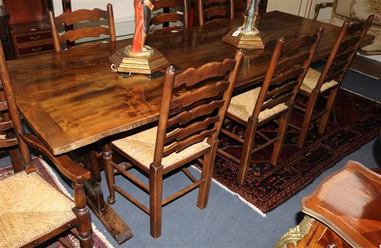 An elm refectory table, L.246cm